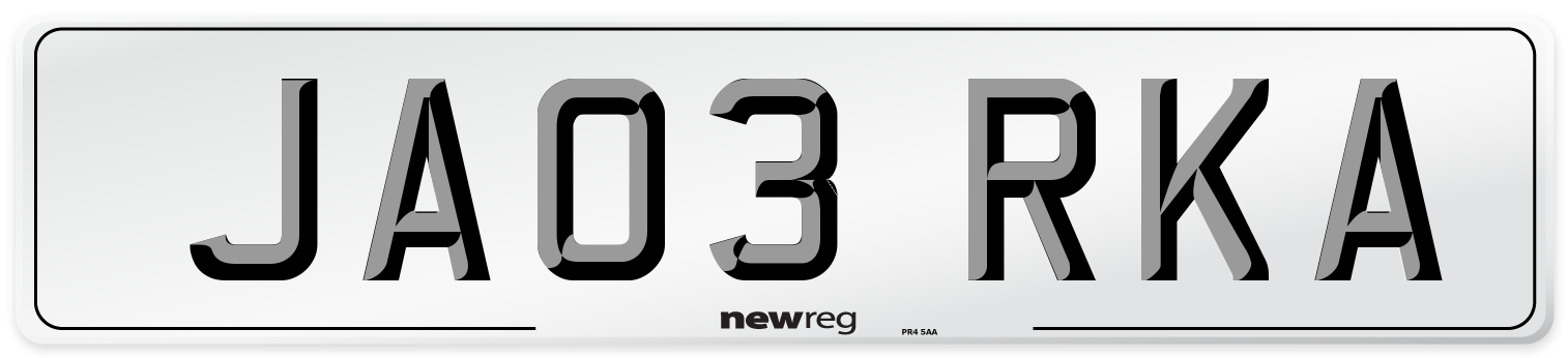 JA03 RKA Number Plate from New Reg